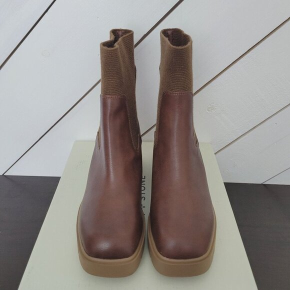 NWT Sun + Stone SS Verity Chunky Heel Brown Ankle Chelsea Boots 10M Women's - Picture 5 of 10